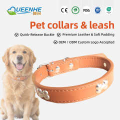 Wholesale Rolled PU Dog Collar Soft Padded Round Puppy Collar  Handmade