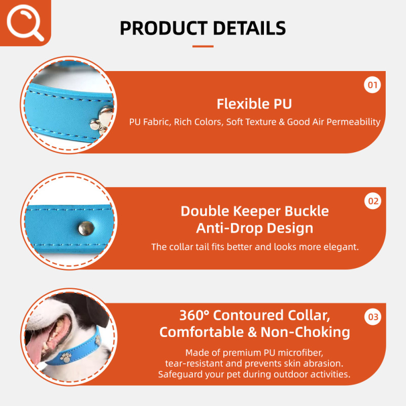 Wholesale Rolled PU Dog Collar Soft Padded Round Puppy Collar  Handmade