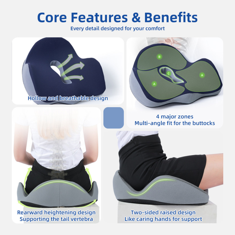 Wholesale Thick Coccyx Tailbone Relief Chair Pad with Non-Slip Back Memory Foam Cushions for Cars Chairs Cotton Gel Seat Cushion