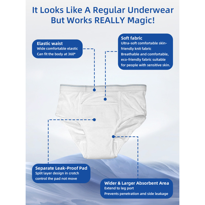 Wholesale Washable Men Briefs Adult Incontinence Underwear Heavy Flow Reusable Urinary Incontinence Panties for Men