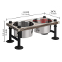 Elevated Iron Dog Cat Pet Food and Water Feeder Stand with 2 Stainless Steel Bowls