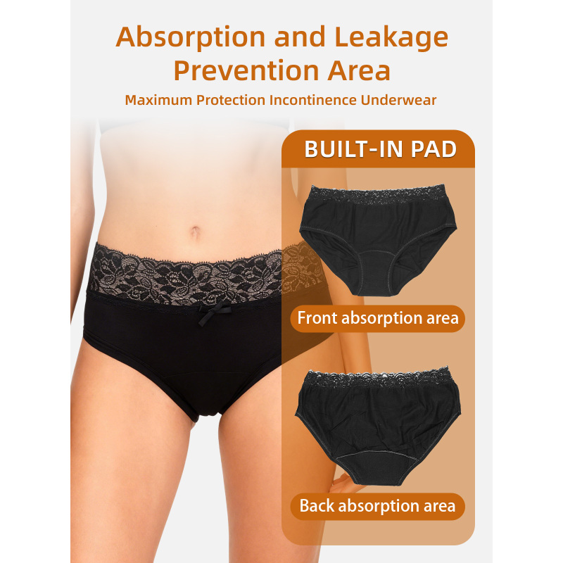 Women's Sexy High-Rise Incontinence Panties Ultra Leak-Proof Organic Cotton Eco-Friendly Breathable Protective Underwear