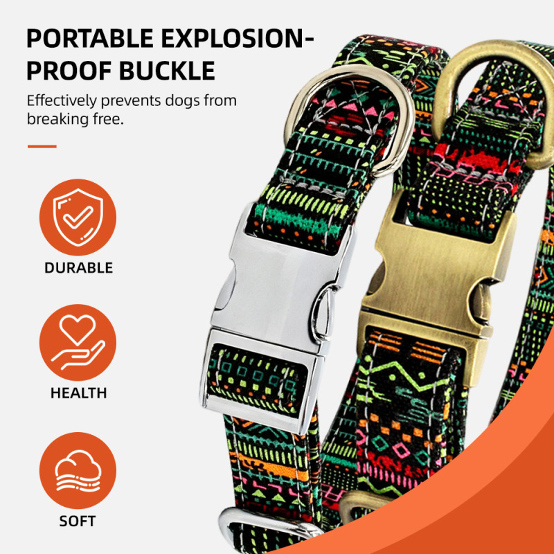 Wholesale Puppy Art Printing Canvas Seat Belt Pet Dog Prong Buckle Collar