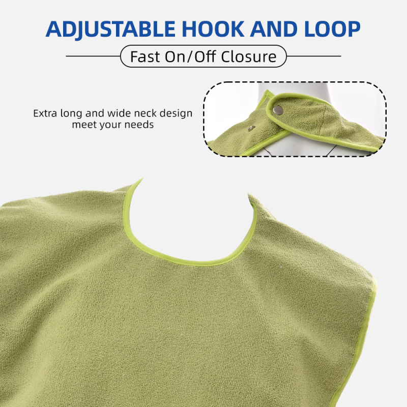 Wholesale Washable Reusable Latex-free Adult Waterproof Bibs with Terry Fabric for Elderly Care Unisex Design