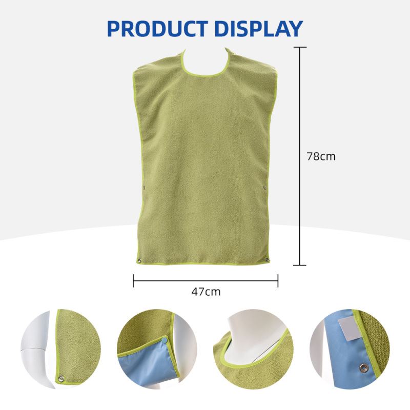 Wholesale Washable Reusable Latex-free Adult Waterproof Bibs with Terry Fabric for Elderly Care Unisex Design