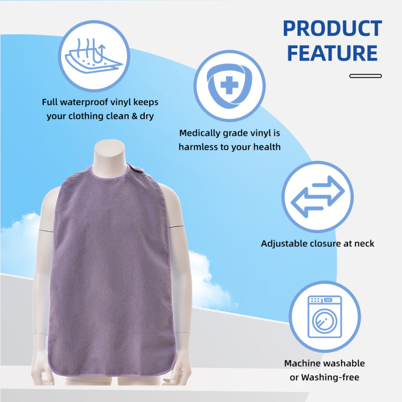 大人用防水ビブエプロン 高齢者用 パンくずキャッチャー付き 洗える 再利用可能 丈夫 おしゃれ ラテックスフリー