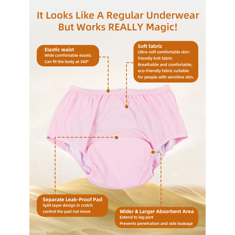 Wholesale Women's High-Waist Solid Protective Incontinence Underwear Waterproof PUL Layer Knitted Bikini Eco-Friendly Breathable