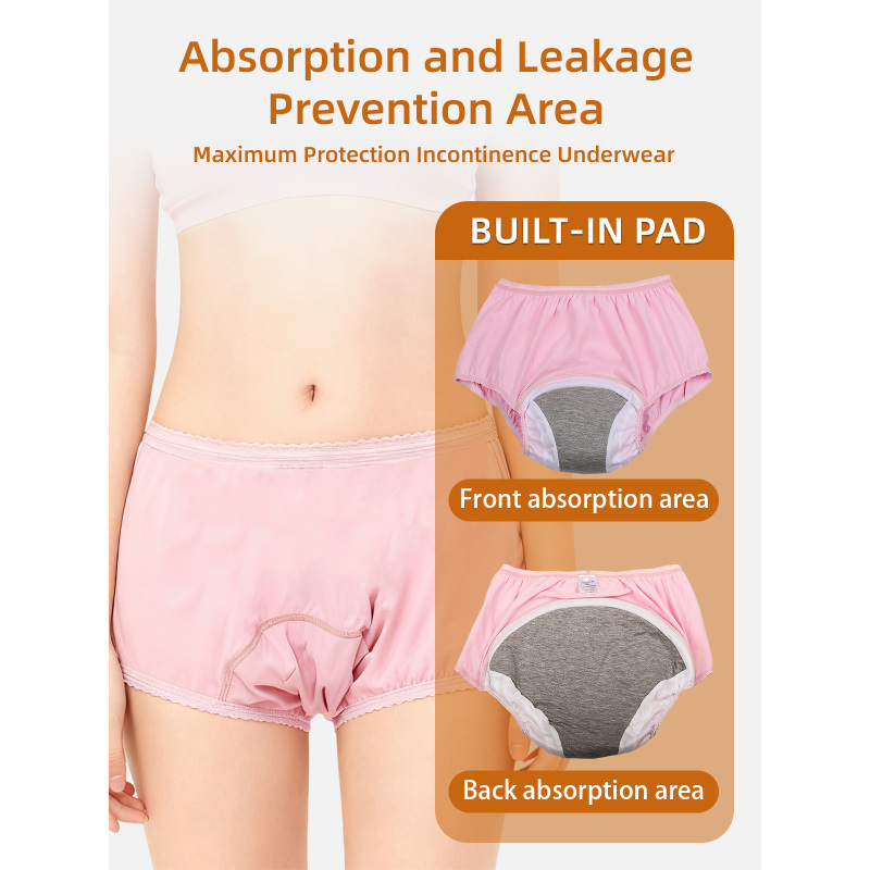 Wholesale Women's High-Waist Solid Protective Incontinence Underwear Waterproof PUL Layer Knitted Bikini Eco-Friendly Breathable