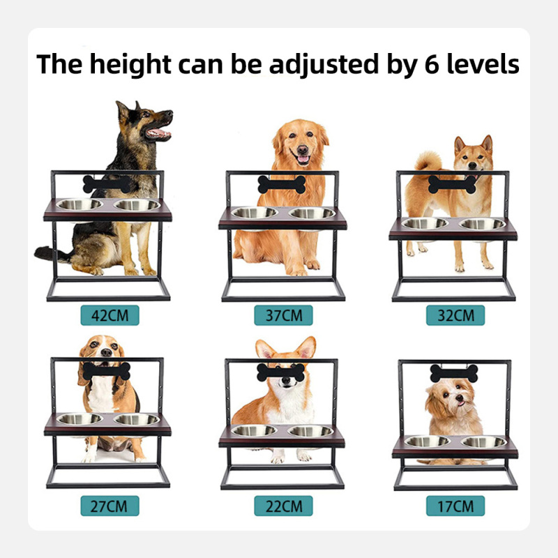 Wholesale Stainless Steel Eco-Friendly Heights Adjustable Dog Bowl Stand with Double Bowls Raised Dog Feeder