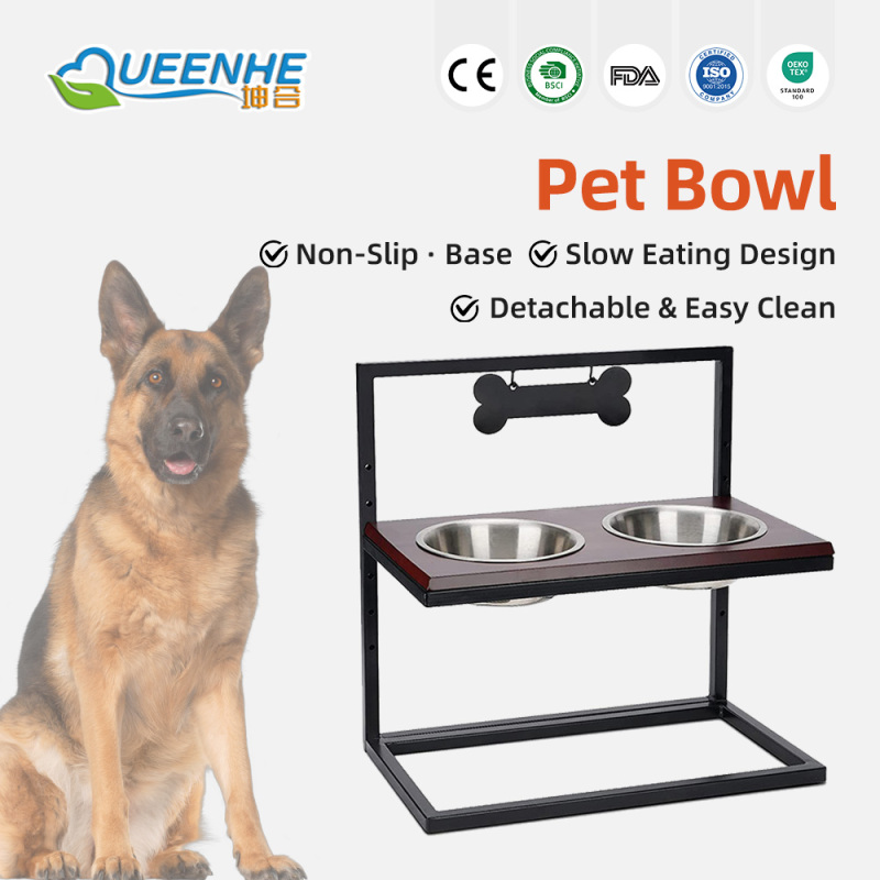 Wholesale Stainless Steel Eco-Friendly Heights Adjustable Dog Bowl Stand with Double Bowls Raised Dog Feeder