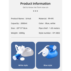 Wholesale Male Portable PE Urinal Pee Bottles Home Use with Lid Chamber Pot 2000 mL Eco-Friendly Blue/White