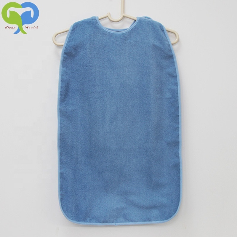 Terry towelling fabric bib Waterproof aprons for Eating Reusable Mealtime Clothing Protector for Elderly and Patients Washable