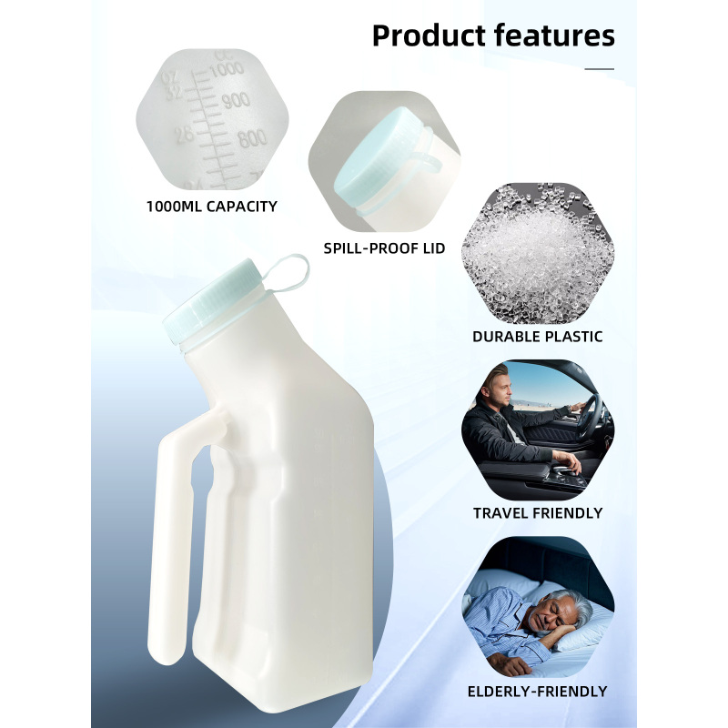 Wholesale Plastic Eco-Friendly Portable Pee Bottles Urinals for Men 1000ml Glow Dark Spill Proof Swing Lid for Bedridden Users