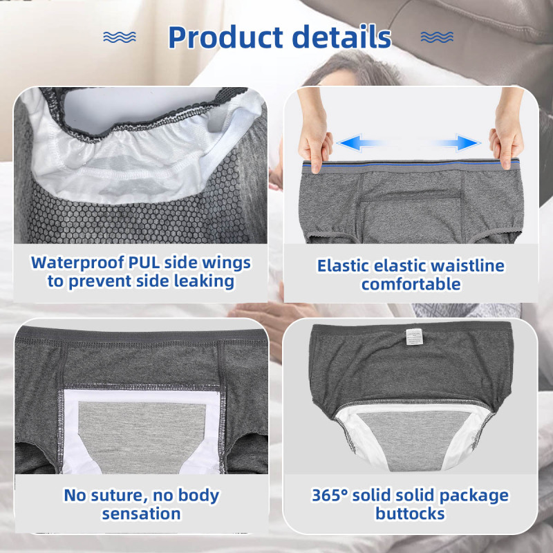 Wholesale Custom Men Incontinence Panties Reusable Urinary Washable Adult Incontinence Underwear for Men