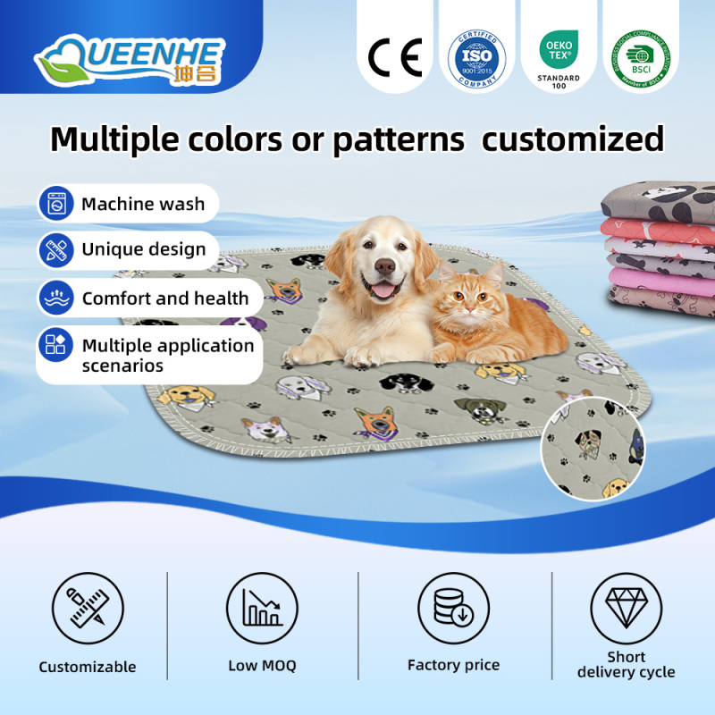 Benutzerdefinierte Muster Wasserdichte, rutschfeste Pet Pads in mehreren Größen Wiederverwendbare waschbare Pet Pee Pads