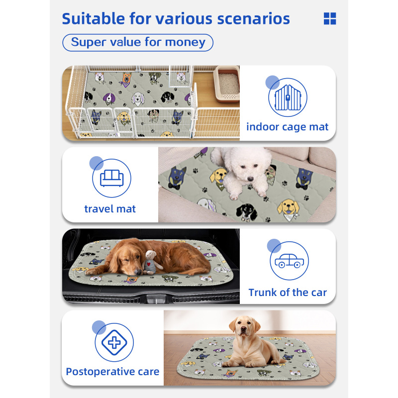 Benutzerdefinierte Muster Wasserdichte, rutschfeste Pet Pads in mehreren Größen Wiederverwendbare waschbare Pet Pee Pads