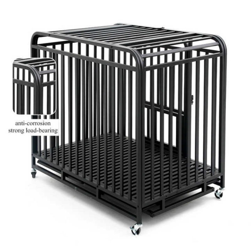 Wholesale Large Galvanized Iron Pet Supplies Detachable Assembled Dog Crate with Breathable Plastic Tray Lock Solid Pattern