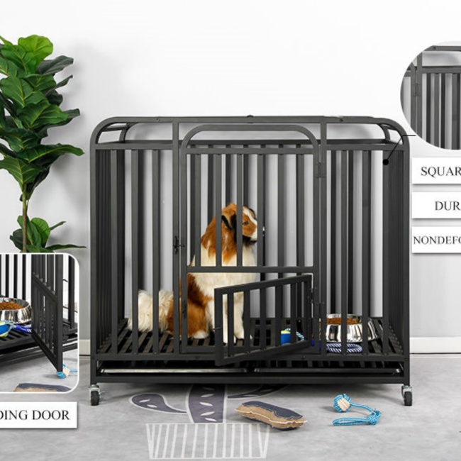 Wholesale Large Galvanized Iron Pet Supplies Detachable Assembled Dog Crate with Breathable Plastic Tray Lock Solid Pattern
