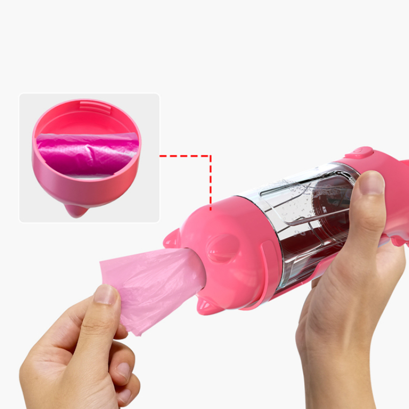 Multifunctional Portable Dog Pet Travel Water Bottle with Garbage Bag Holder and Poop Shovel for Outdoor Walking