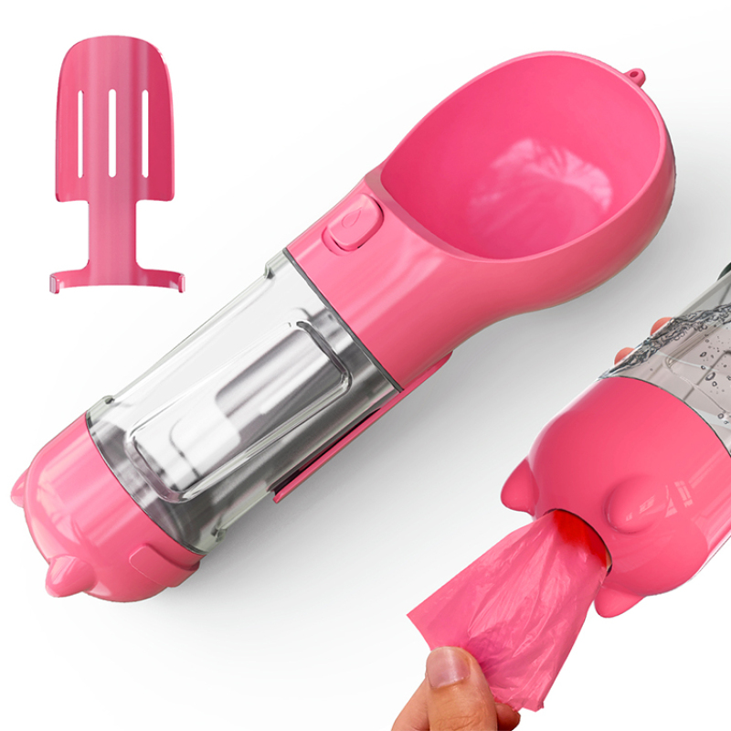 Multifunctional Portable Dog Pet Travel Water Bottle with Garbage Bag Holder and Poop Shovel for Outdoor Walking