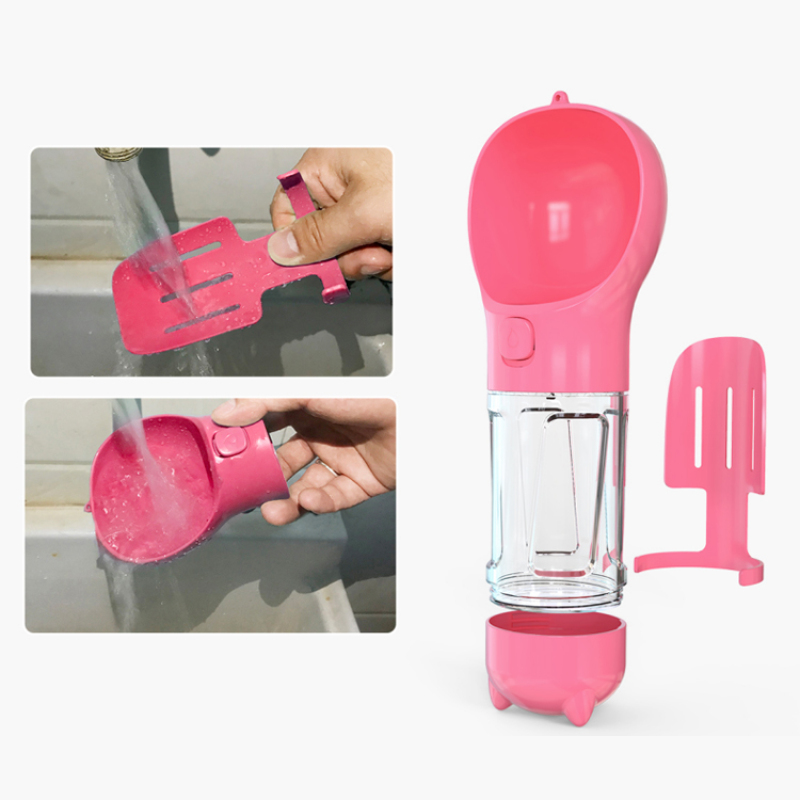 Multifunctional Portable Dog Pet Travel Water Bottle with Garbage Bag Holder and Poop Shovel for Outdoor Walking