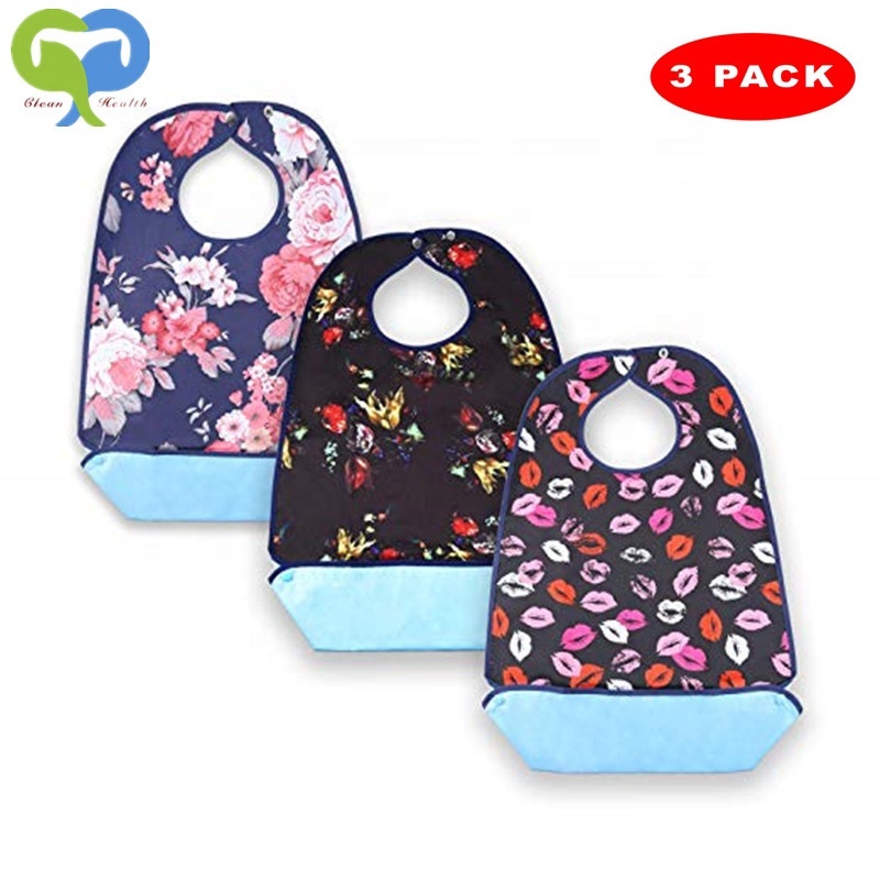 Washable Reusable Waterproof Clothing Protector Adult Bib with Optional Crumb Catcher