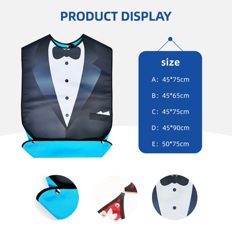 Baberos ajustables grandes para adultos, al por mayor, reutilizables, impermeables, protectores de ropa con recogedor de migas opcional, duraderos y lavables.
