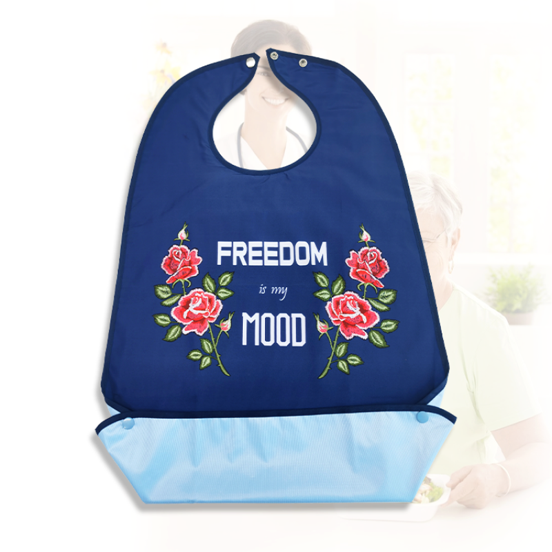 Waterproof Mealtime Protector Fashion Adult Bib with Vinyl Protective Backing Adjustable Snap Closure