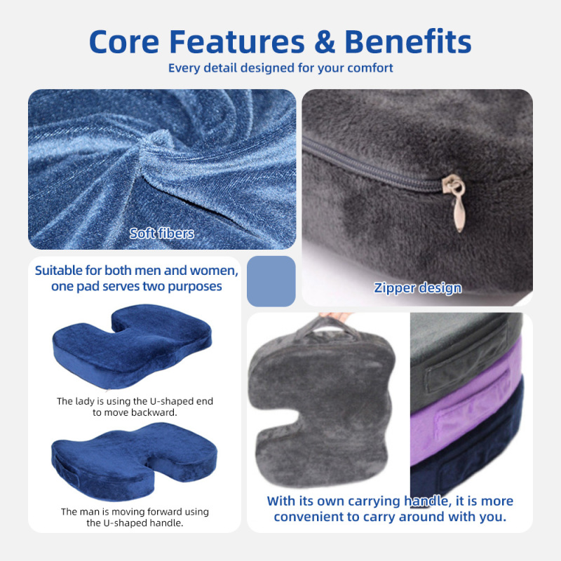 Wholesale Soft Wheelchair Office Memory Foam Seat Cushions Coccyx Orthopedic Comfortable Backbone Care Anti-Static Anti-Dust