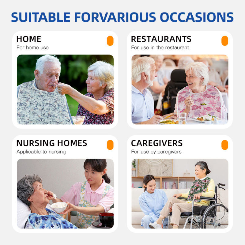 Wholesale Washable Clothing Protector Reusable Waterproof Large Feeding Adult Bib for Patient or Old People