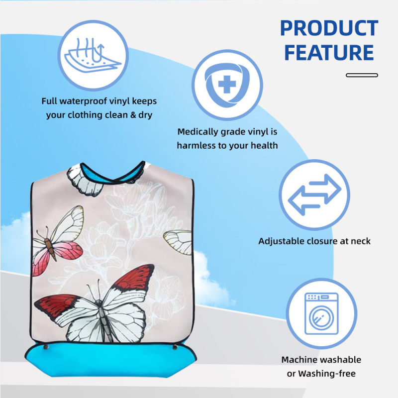 Wholesale Washable Clothing Protector Reusable Waterproof Large Feeding Adult Bib for Patient or Old People
