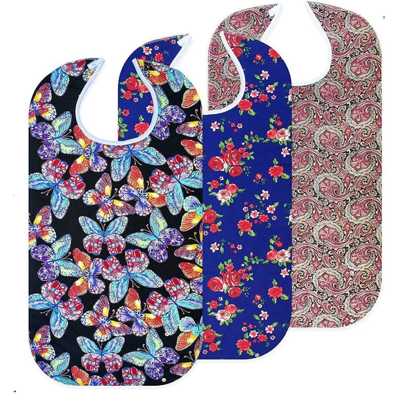 Premium Quality Waterproof Washable Adult Bibs with Crumb Catcher Mealtime Bib  Butterfly Pattern