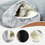 Winter Warm Faux Fur Solid Round Cat Bed Cave with Removable Washable Shell Half-Surrounded Design