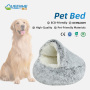 Winter Warm Faux Fur Solid Round Cat Bed Cave with Removable Washable Shell Half-Surrounded Design