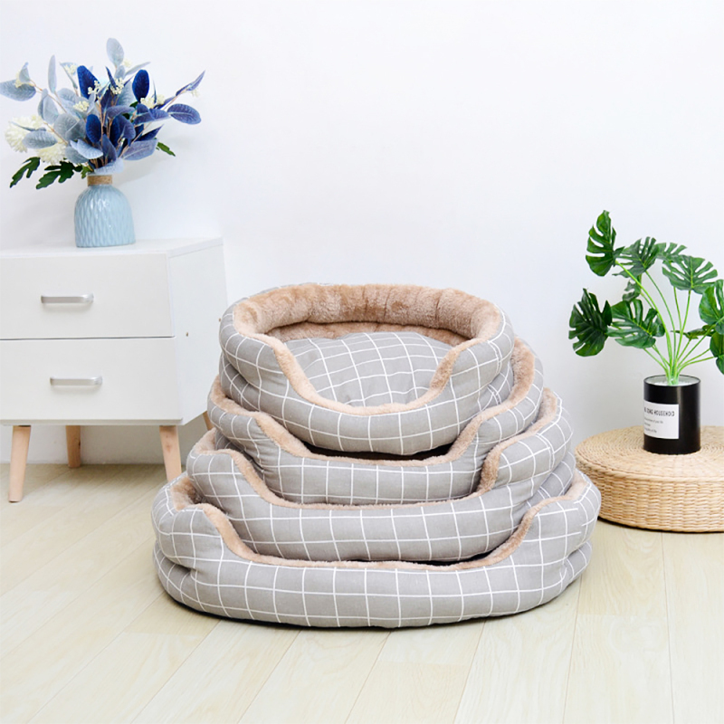Four seasons washable deep sleep pet dog bed Linen Plaid  puppy dog pet bed