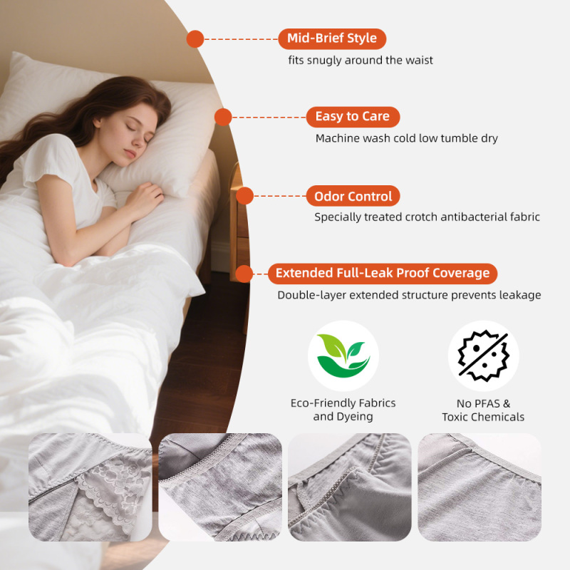 Aidingcare Menstruationsunterwäsche für Frauen, saugfähig, waschbar, für die Nacht