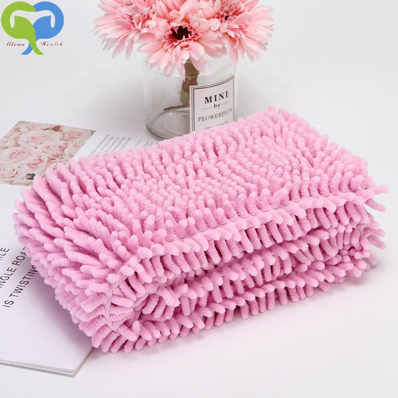 PINK 80x35cm Pet Bath Towel Ultra Soft Microfiber Chenille Dog Dry Towel Hand Pockets Super Absorbent Durable Quick Drying Towel