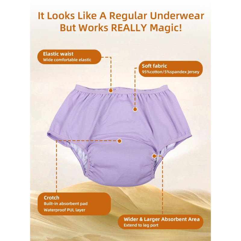 Wholesale Women's High-Waist Mid-Rise Knitted Incontinence Panties Waterproof PUL Layer Lace Everyday for Breathable