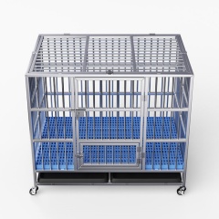 Wholesale Pet Supplies Foldable Collapsible Crate Metal Dog Cage Stainless Steels Big Stacking Plastic Plate Dog Cage With Wheel