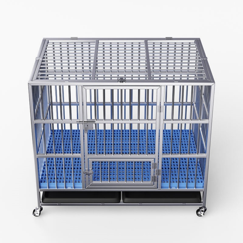 Wholesale Pet Supplies Foldable Collapsible Crate Metal Dog Cage Stainless Steels Big Stacking Plastic Plate Dog Cage With Wheel