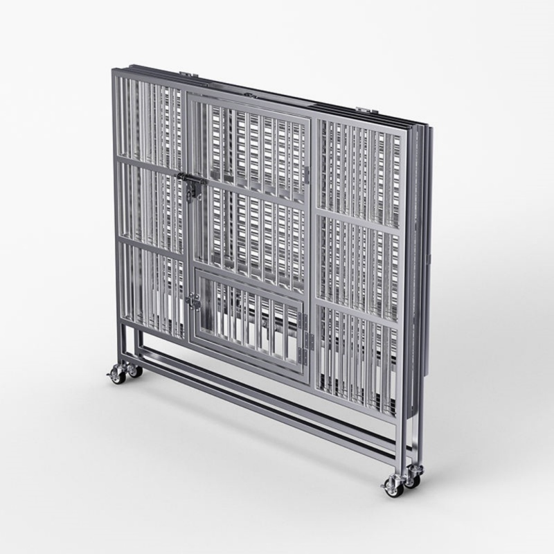 Wholesale Pet Supplies Foldable Collapsible Crate Metal Dog Cage Stainless Steels Big Stacking Plastic Plate Dog Cage With Wheel