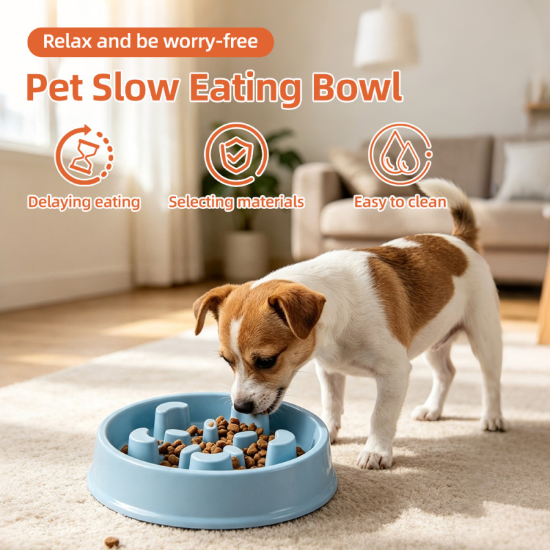 Wholesale Non-slip Plastic Slow Feeder Bloat Stop Dog Food Bowl with Funny Pattern for Small and Medium Dogs