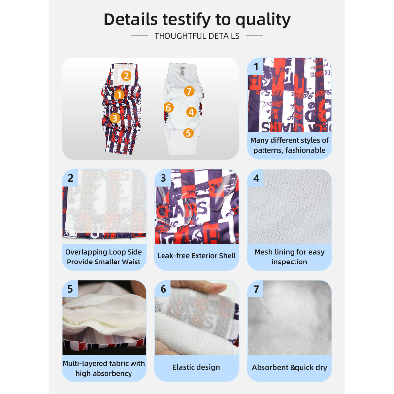 Wholesale Reusable Male Dog Belly Wraps Washable Male Dog Diapers with Printed Design Belly Band for Male Dogs
