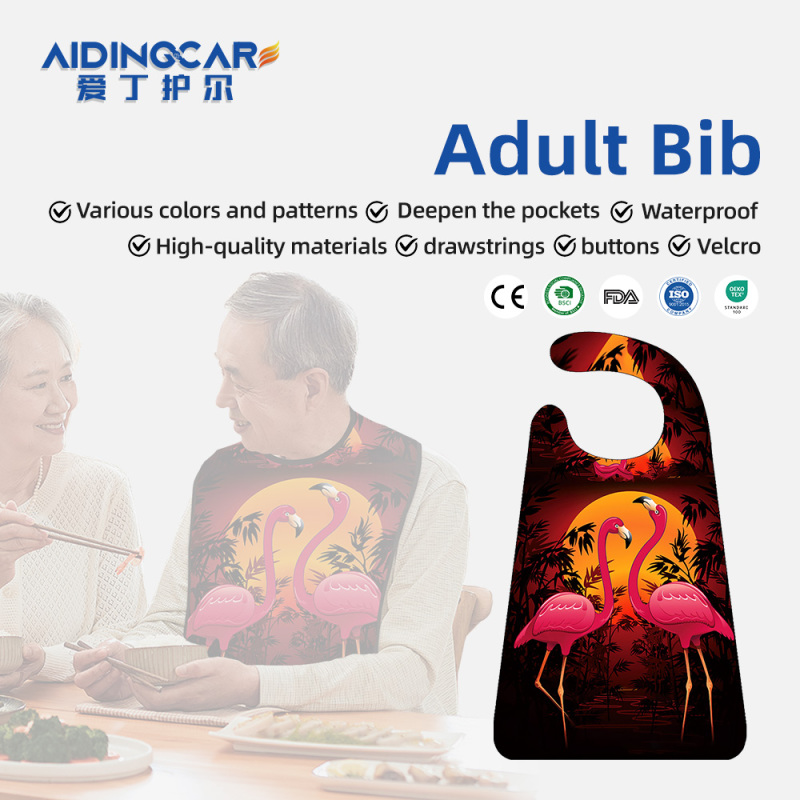 Wholesale Washable Rose Prints Adult Bib Reusable Waterproof Adult Bib With Optional Crumb Catcher