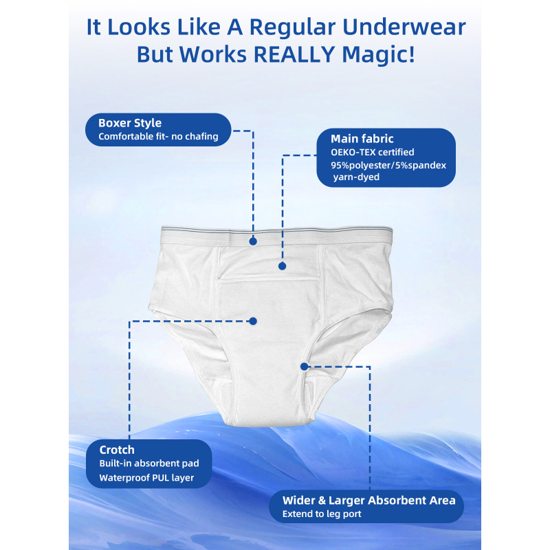 Men's Incontinence Underwear Eco-Friendly Recyclable Sensitive Skin Suitable Strong Absorption Fast Absorption Large Capacity