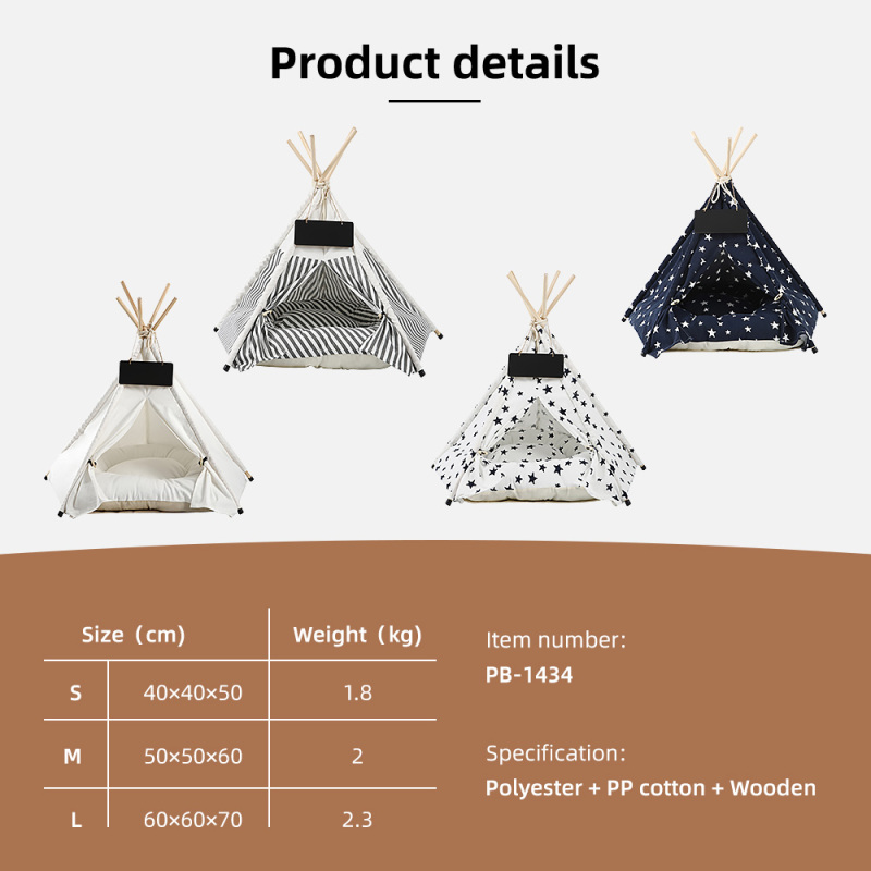 Wholesale Washable Pet Bed Pet Tent Bed Indoor Outdoor Puppies House Pet Teepee With Cushion for Dogs and Cats