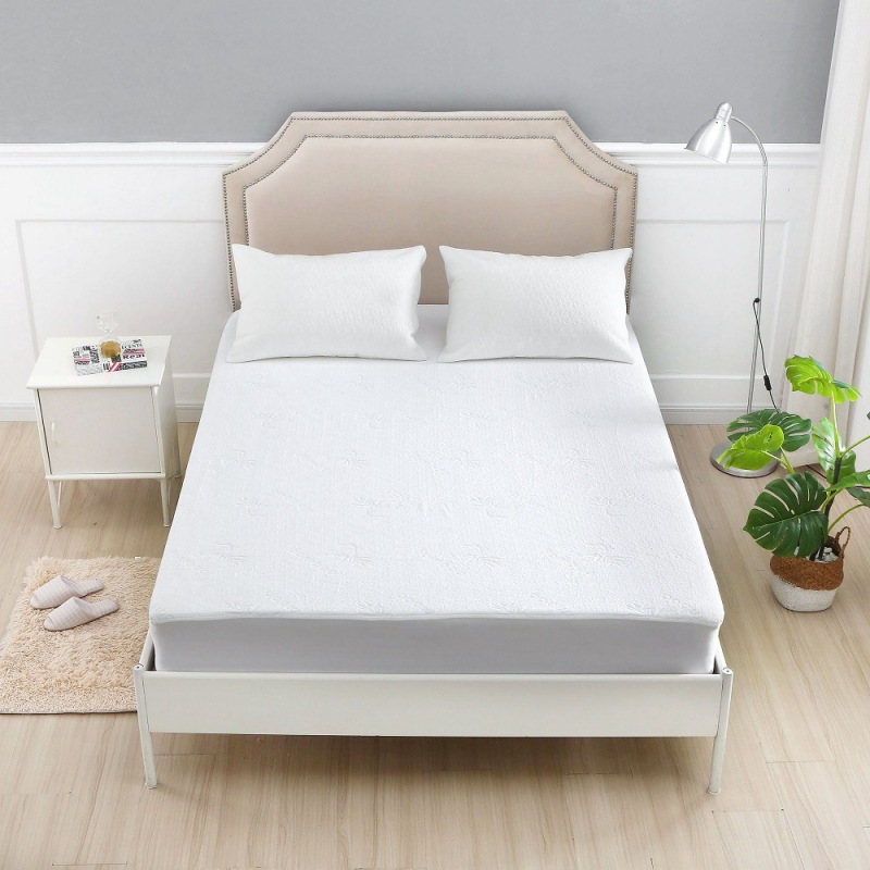 Full Size Soft Breathable Bamboo Terry Mattress Protector Waterproof Noiseless Bed Cover Knitted Technique for Hospital Use