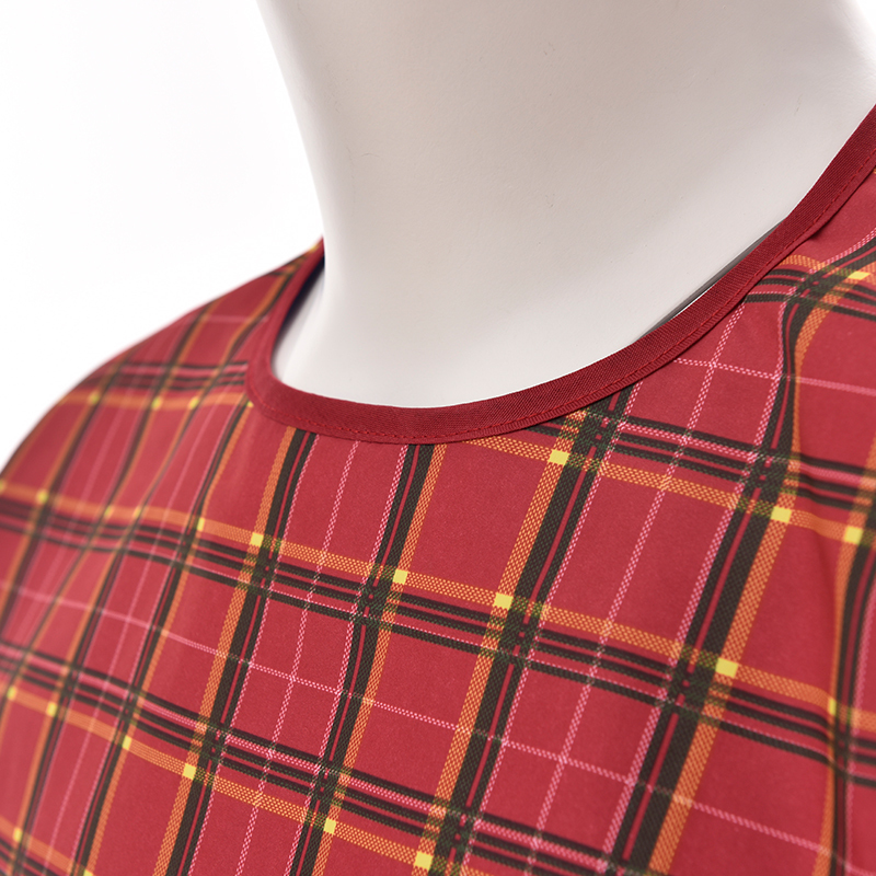 Red Lattice Pattern  Waterproof Backing Mealtime Clothing Protector Adult Bibs AB-236-B