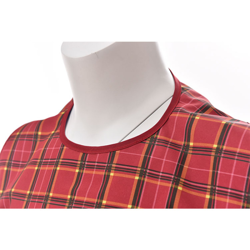 Red Lattice Pattern  Waterproof Backing Mealtime Clothing Protector Adult Bibs AB-236-B