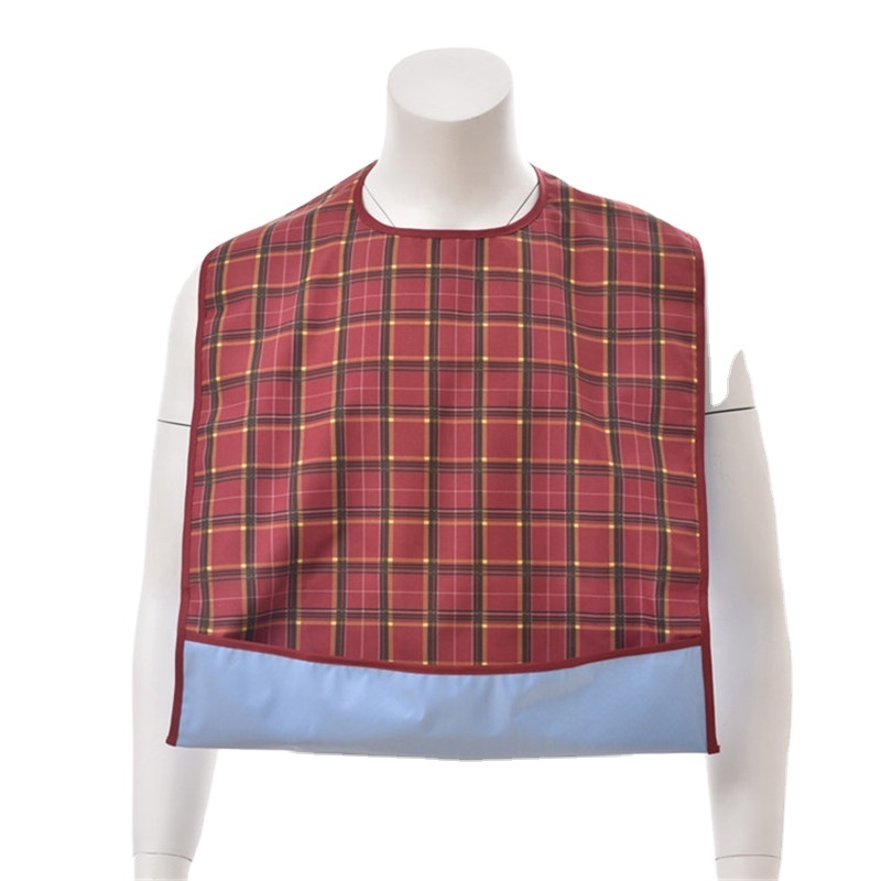 Red Lattice Pattern  Waterproof Backing Mealtime Clothing Protector Adult Bibs AB-236-B